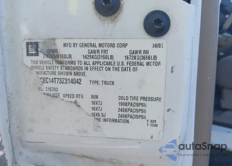 2003 Chevrolet Silverado 1500 Ls из США, поврежденный, VIN 1GCEC14T73Z314042